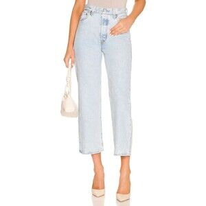 Levis Premium Women Denim Jean 31 Ribcage Straight Ankle Blue High Rise Wide Leg